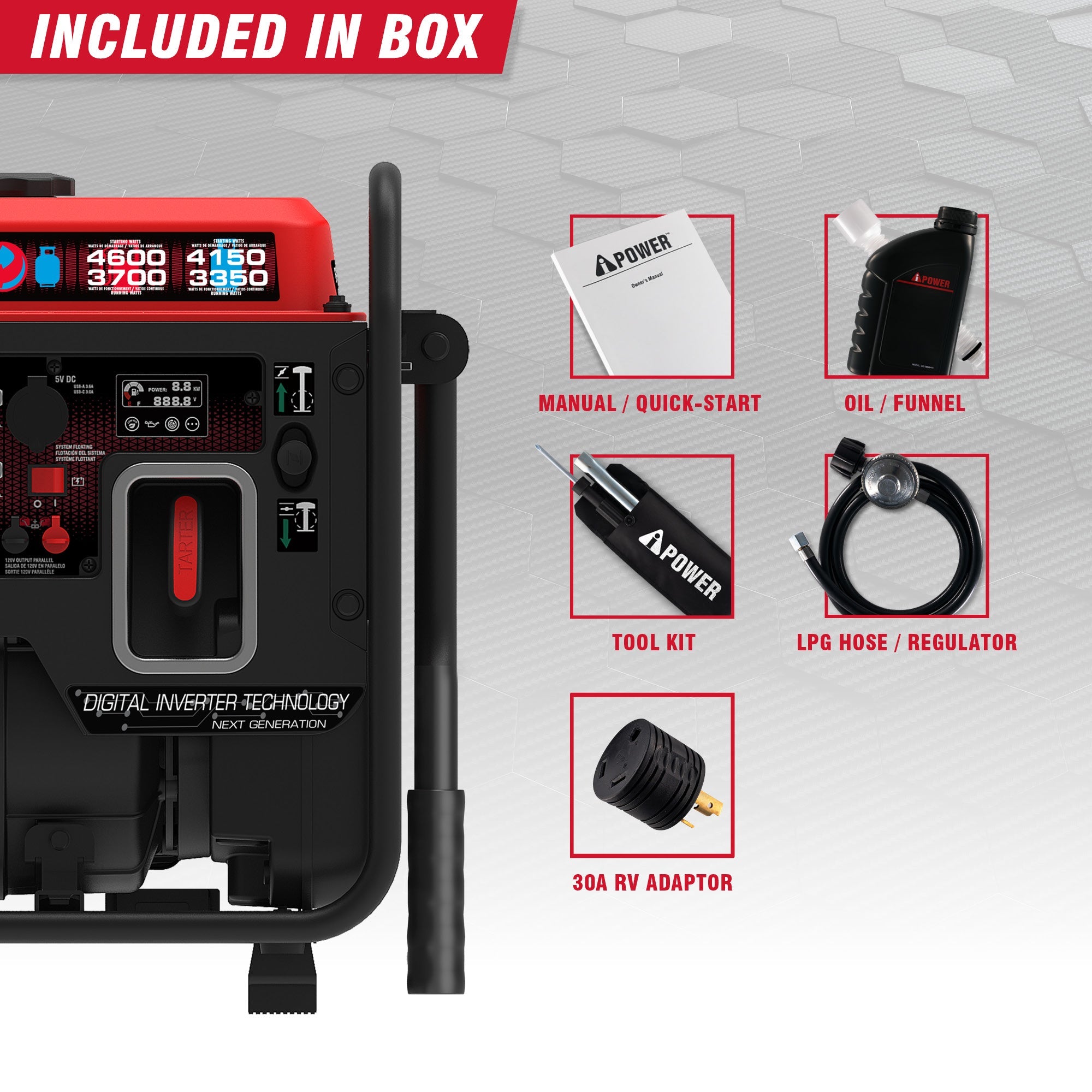 XOS4600iDF Dual Fuel Open Frame Inverter Generator