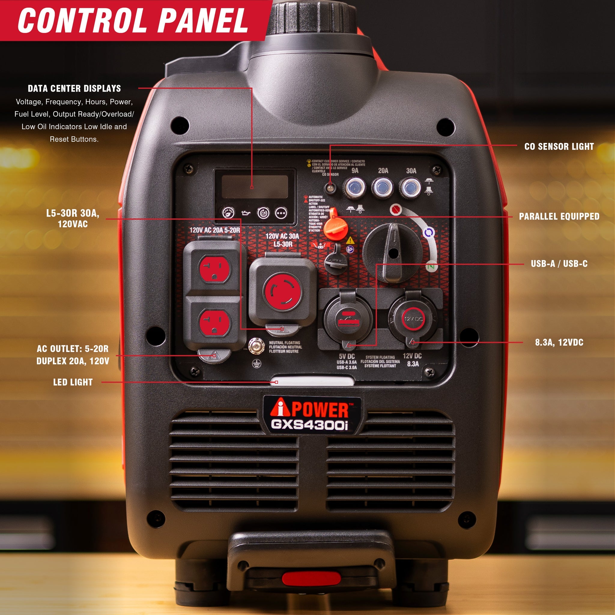 3500W / 4300W Portable Inverter Generator with CO Alert GXS4300i