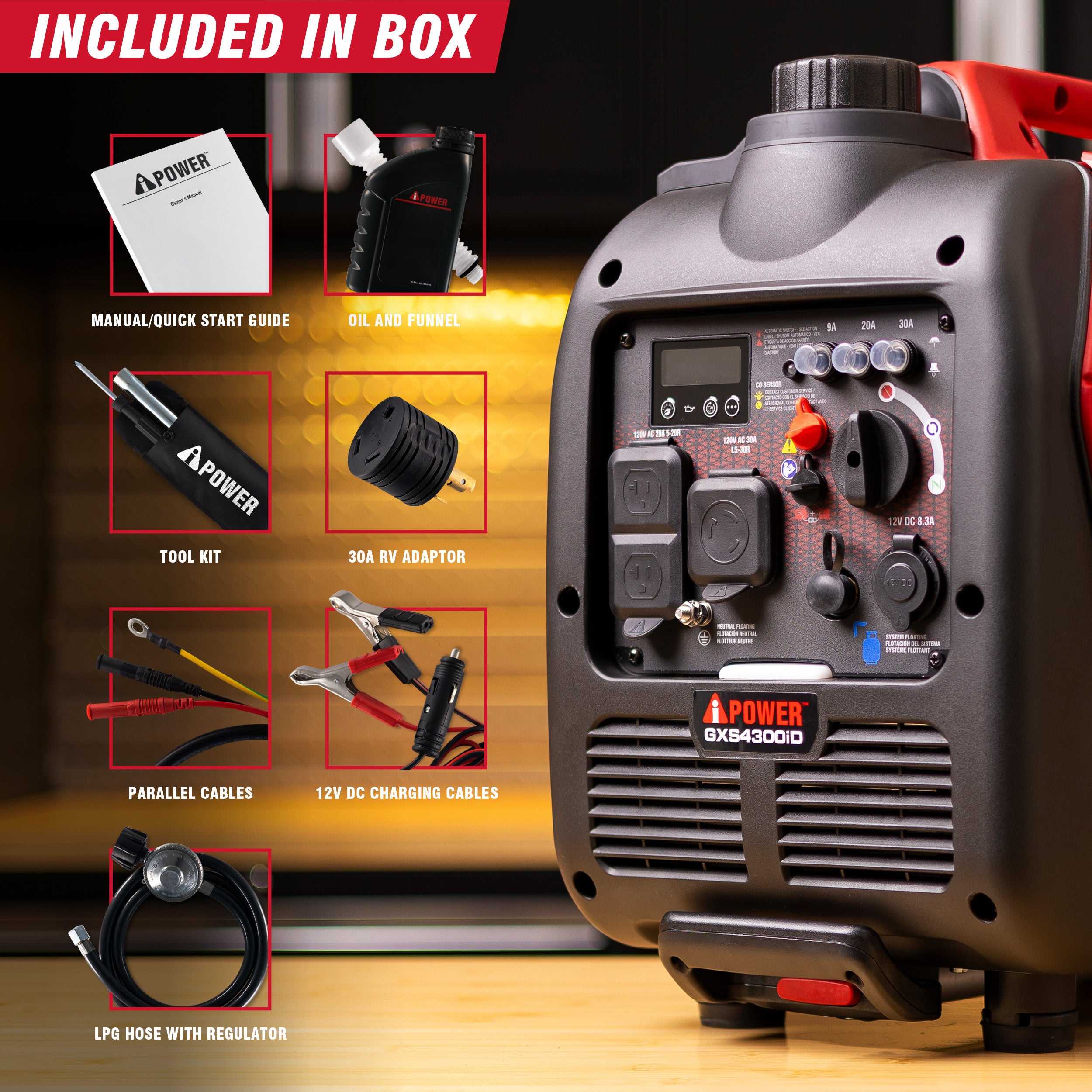 4300W Dual Fuel Inverter Generator With CO Alert, Ultra Lightweight GXS4300iD