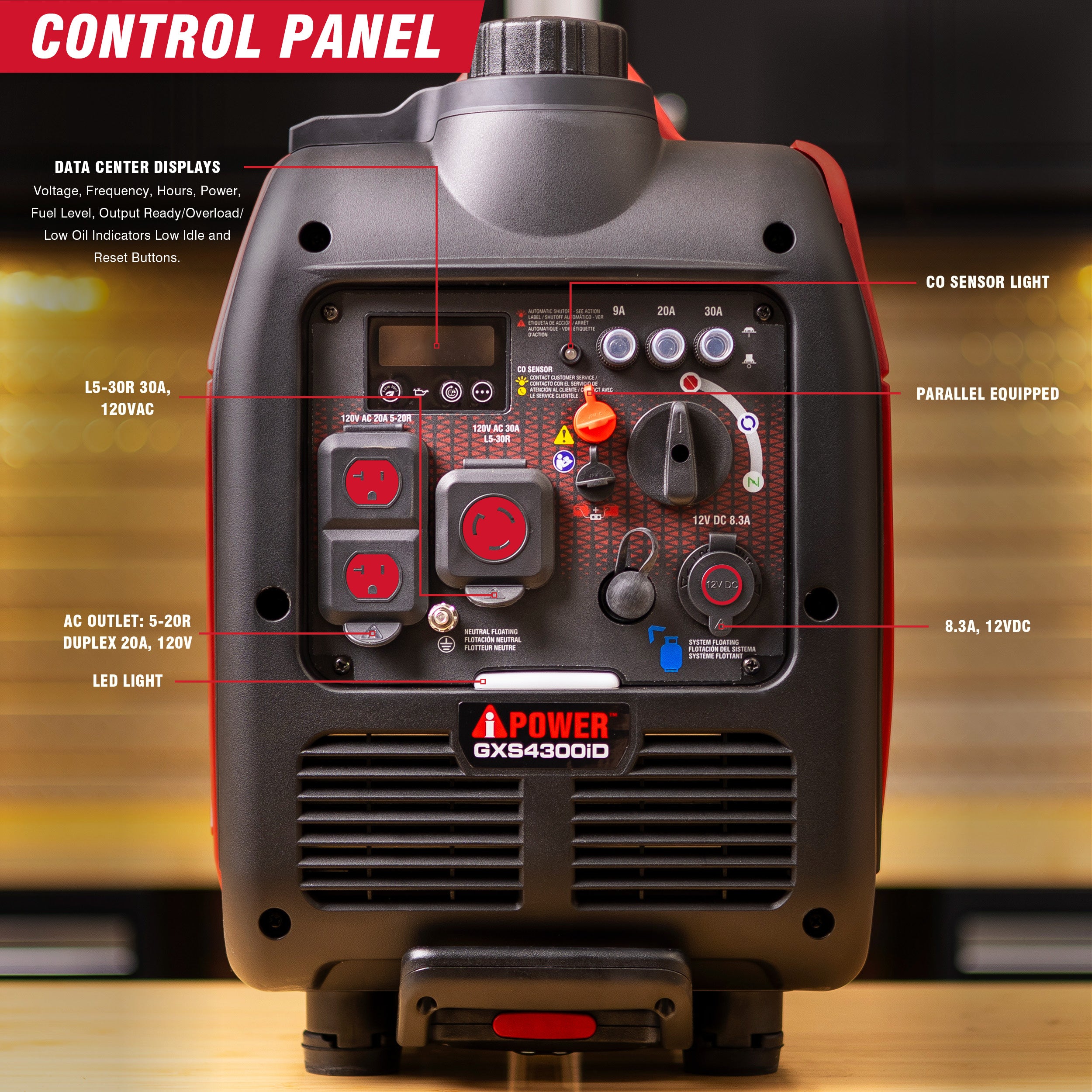 4300W Dual Fuel Inverter Generator With CO Alert, Ultra Lightweight GXS4300iD