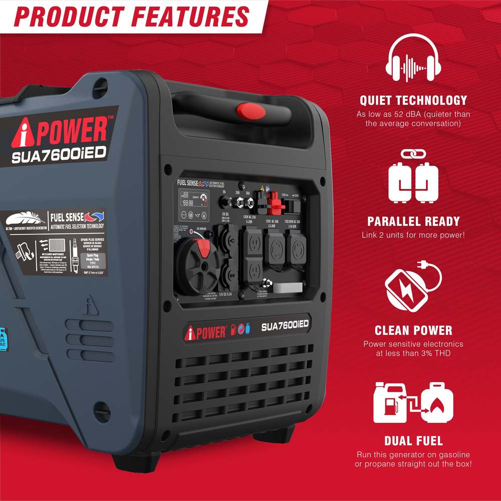 7600W Dual Fuel Portable Inverter Generator,Electric Start with CO Sentry