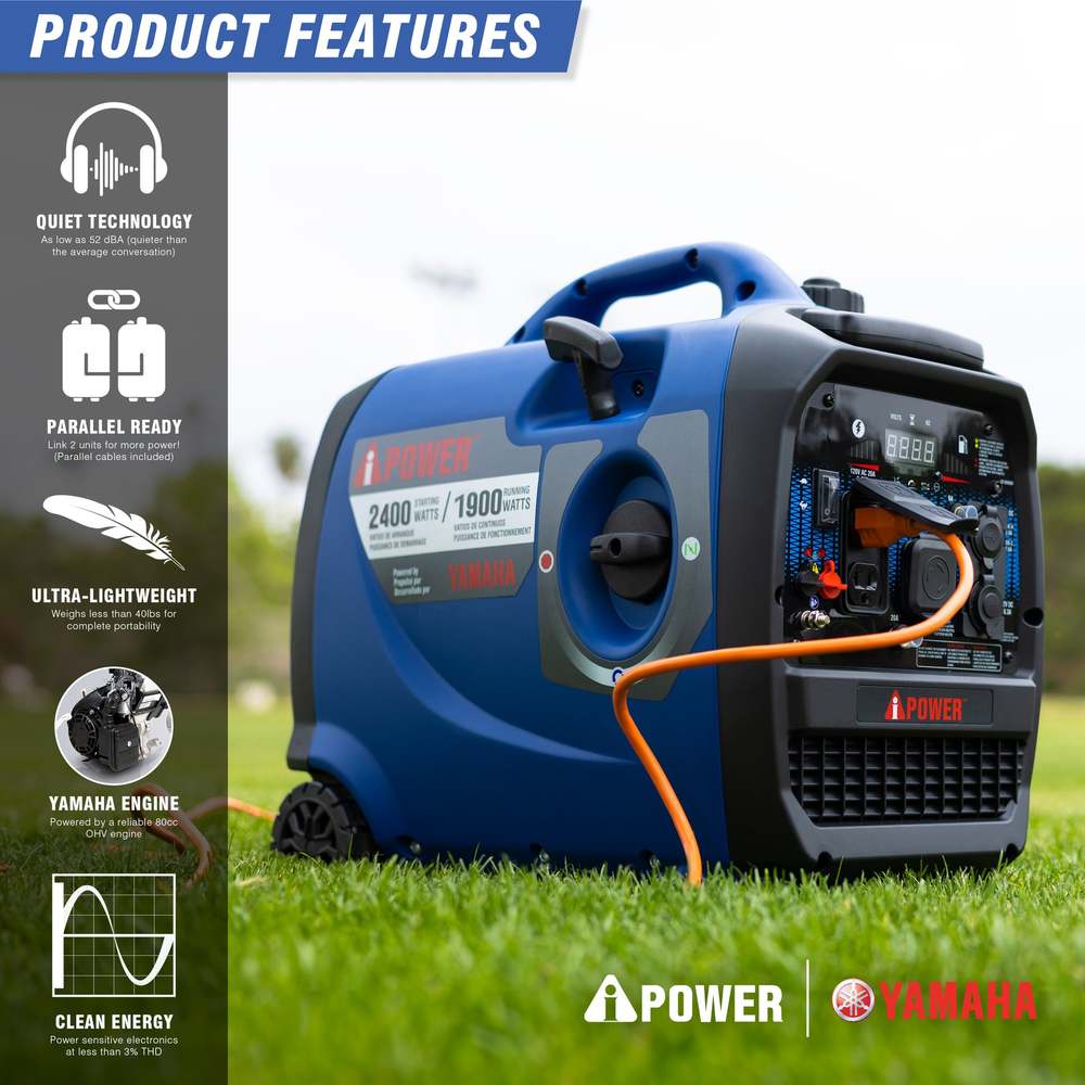 A-iPower  2400W Portable Inverter Generator, Yamaha Engine, Super Quiet for Camping RV Tailgating Home Backup (SC2400iP)