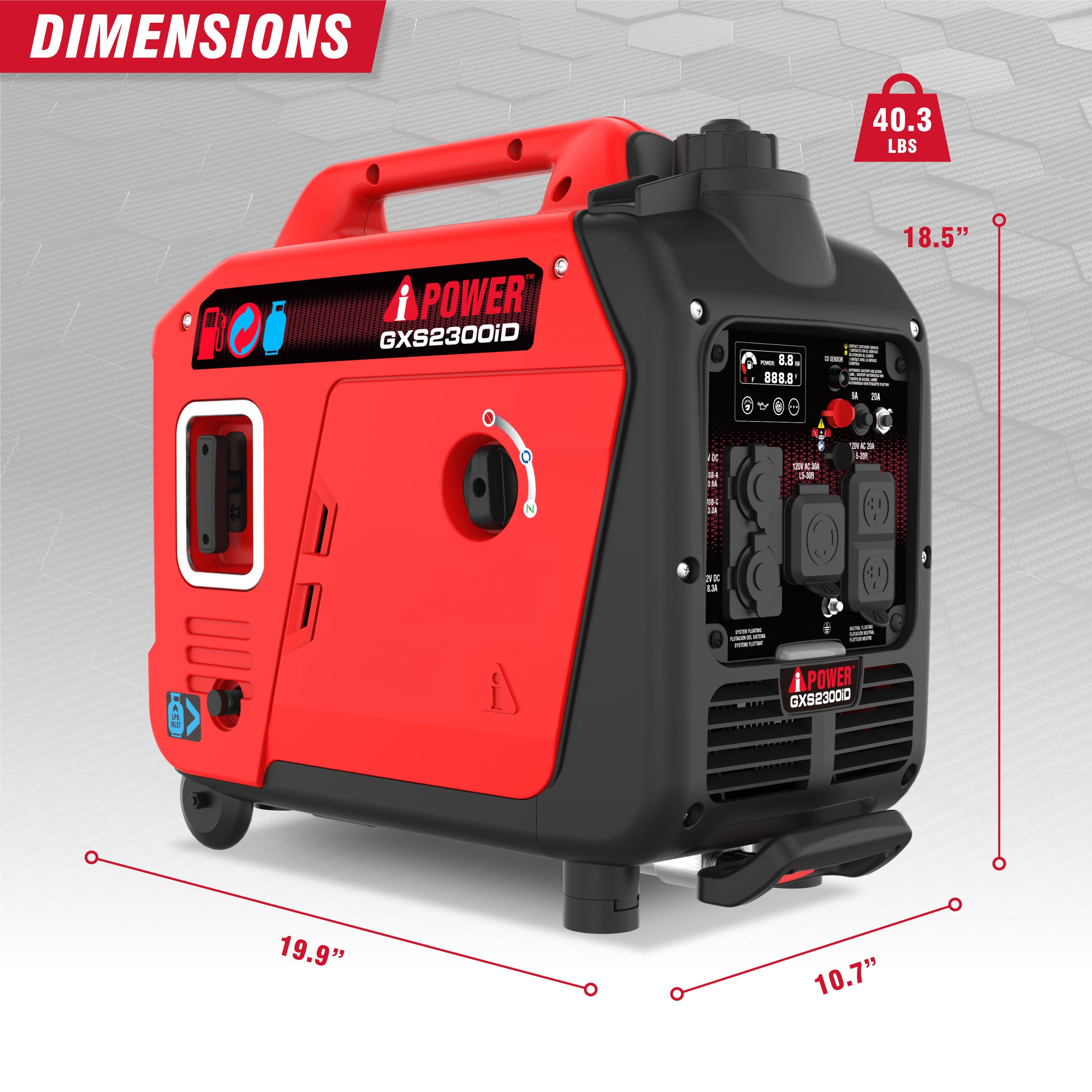 2000W / 2300W Dual Fuel Inverter Generator With CO Alert GXS2300iD