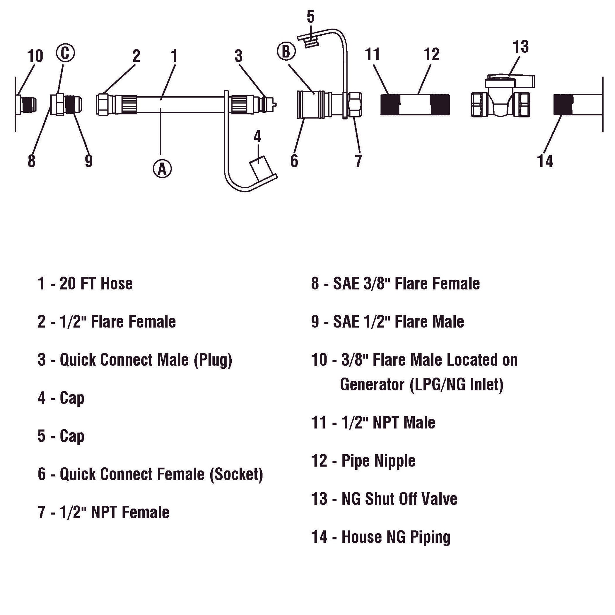 H1002 20’ Quick Connect 1/2" Natural Gas Hose Kit
