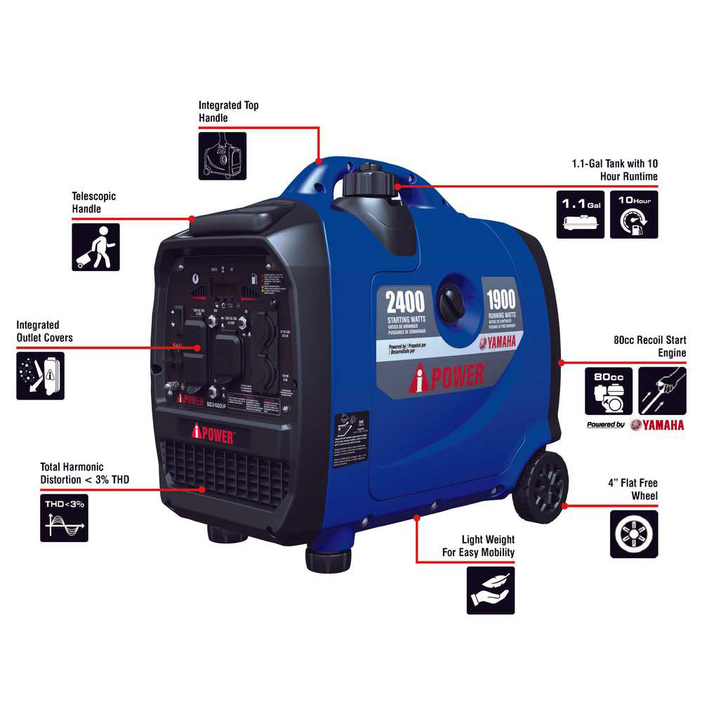 A-iPower  2400W Portable Inverter Generator, Yamaha Engine, Super Quiet for Camping RV Tailgating Home Backup (SC2400iP)
