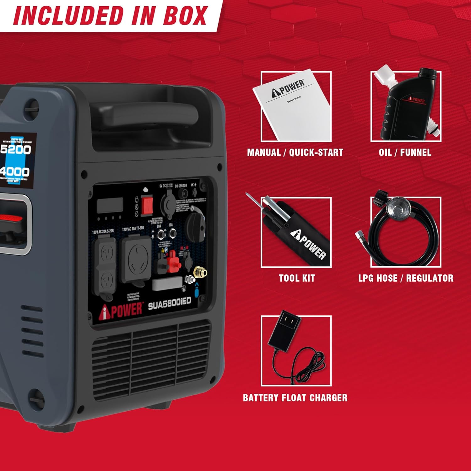 5800W Dual Fuel Portable Inverter Generator Electric Start With CO Alert