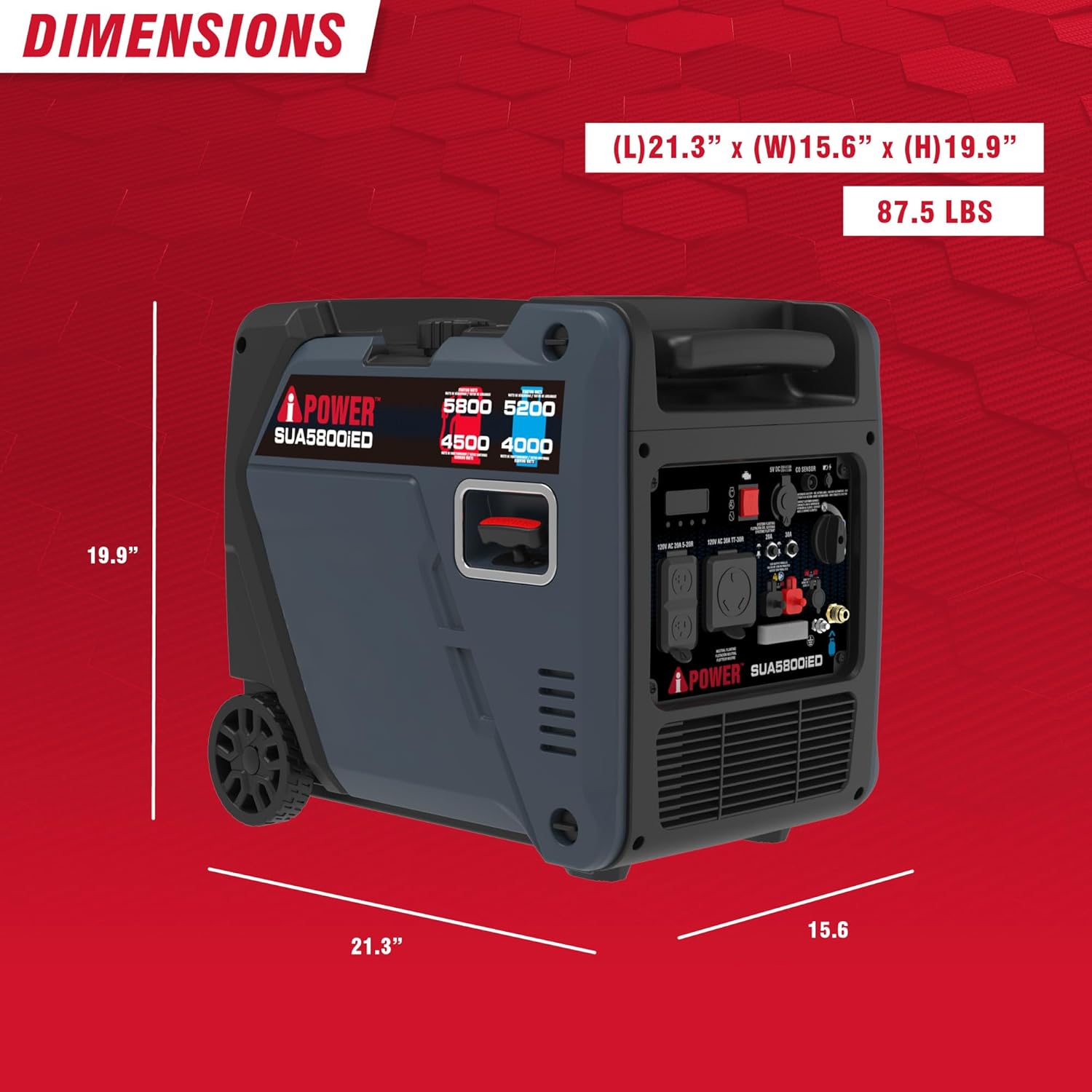 5800W Dual Fuel Portable Inverter Generator Electric Start With CO Alert